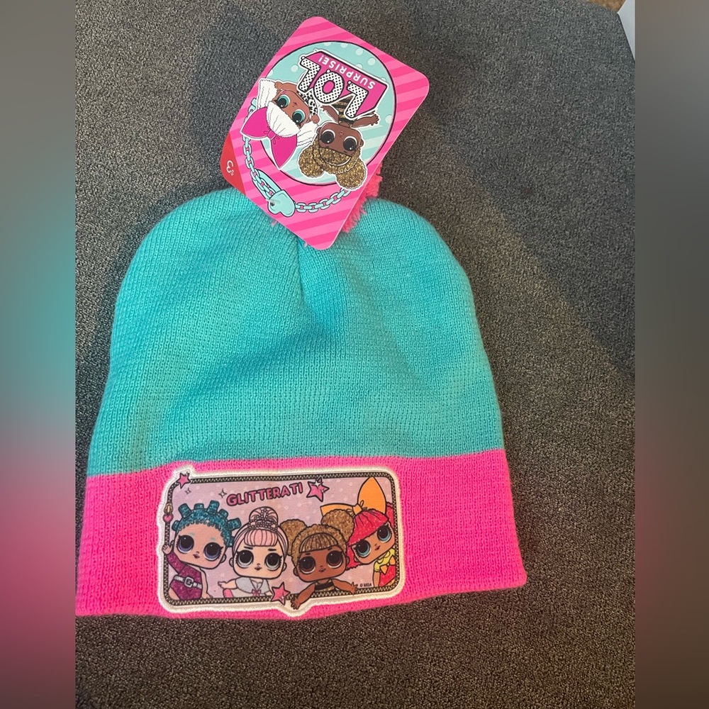L O L dolls, pink, green beanie, hat, winter- NWT